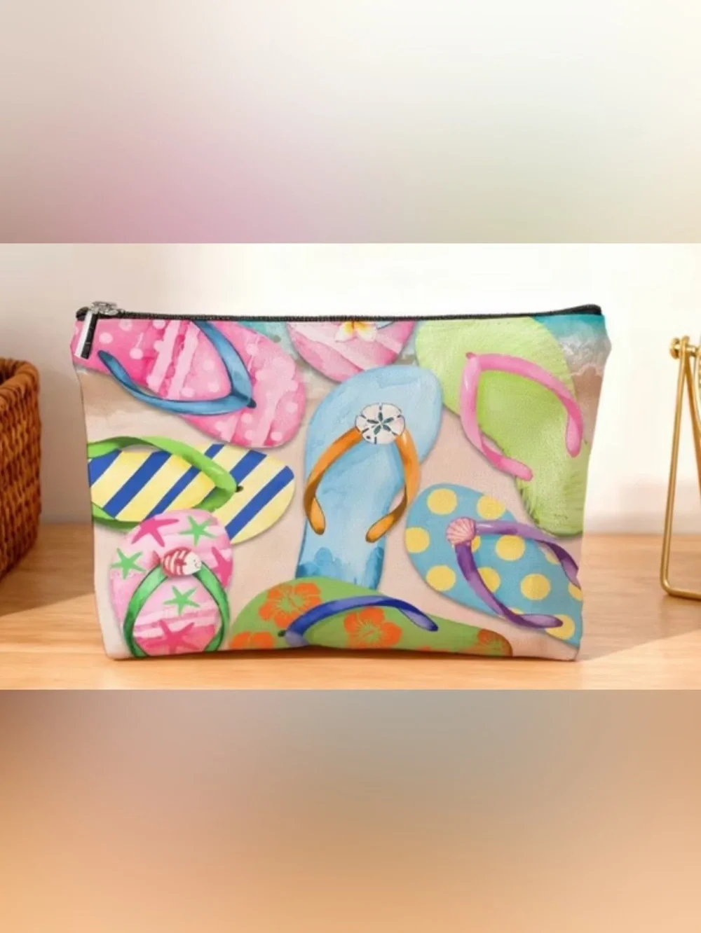 Flip-Flop Print Cosmetic Pouch - Pink & Multicolor